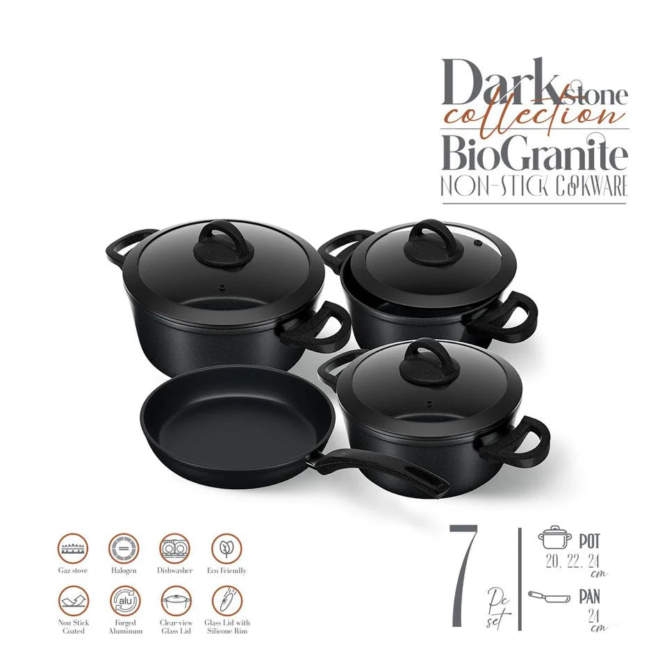 Cookin Aboud 7 Pieces Set Bio Granite ( 20-22-24 ) +  fry pan 24 cm
