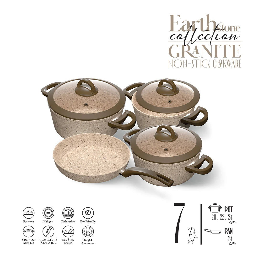 Cookin Aboud 7 Pieces Set Bio Granite ( 20-22-24 ) +  fry pan 24 cm