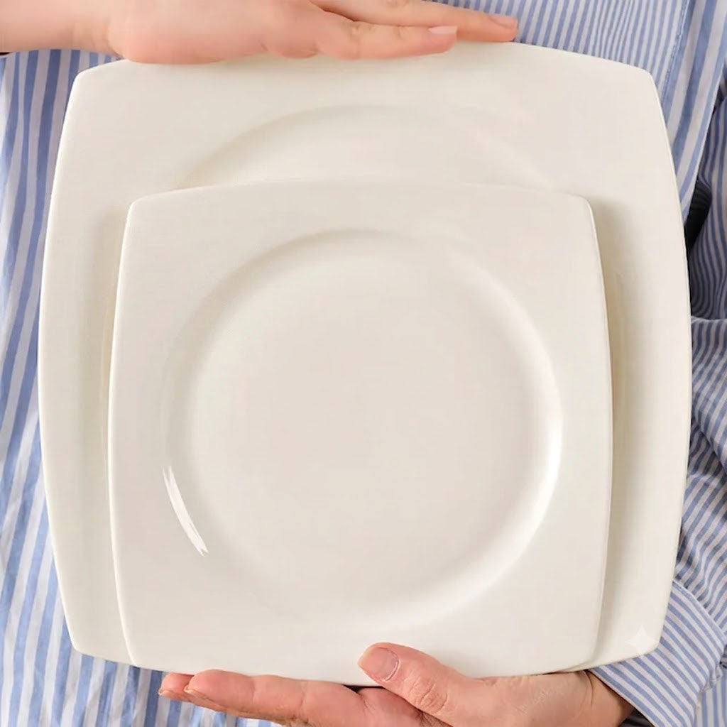 Karaca Square Bone China Jamie 52-Piece Dinner Set for 12 People -White