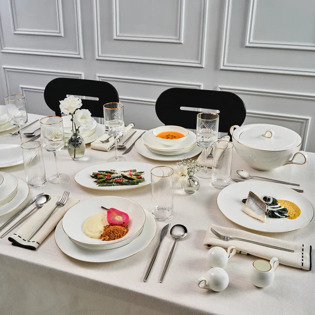 Karaca Fine Pearl Extra Chanak 55-Piece 12-Person Dinner Set Gold