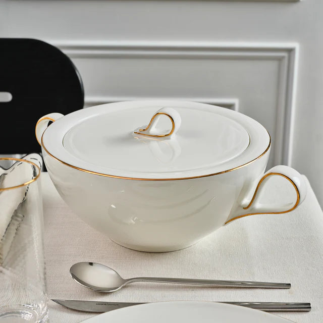 Karaca Fine Pearl Extra Chanak 55-Piece 12-Person Dinner Set Gold