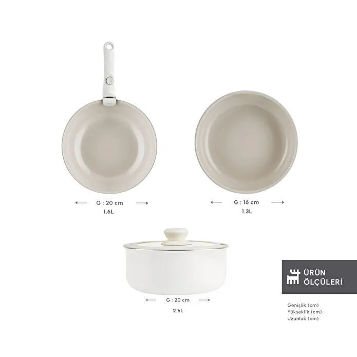 Karaca x Swiss Crystal Almond Easy Clip 5 Piece Induction Base Cookware Set -Cream 
