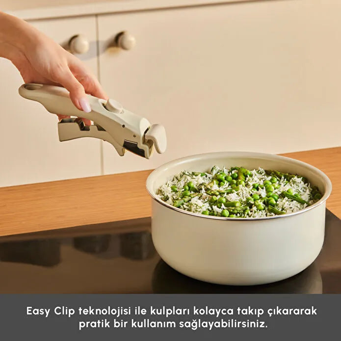 Karaca x Swiss Crystal Almond Easy Clip 5 Piece Induction Base Cookware Set -Cream 
