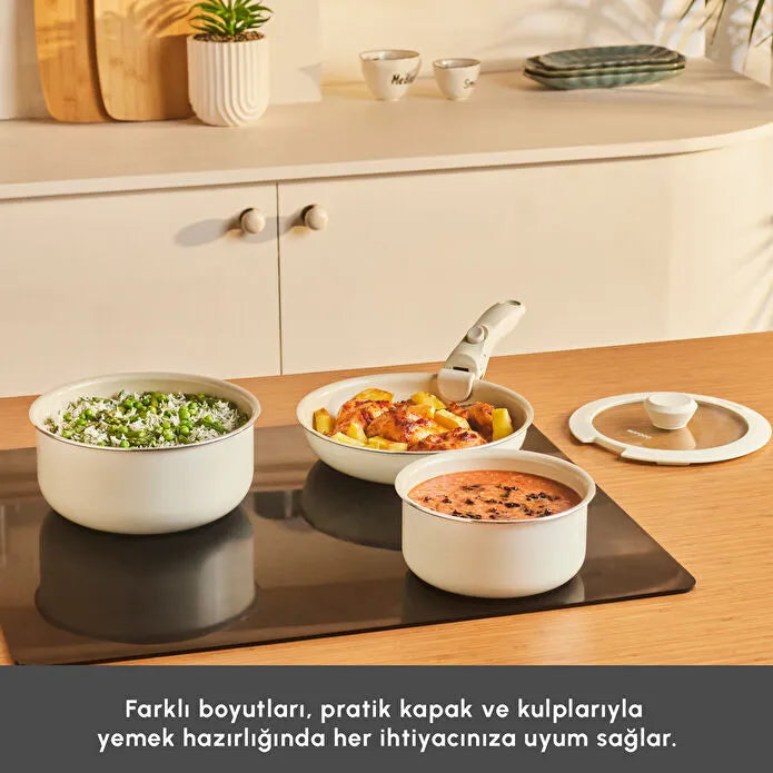 Karaca x Swiss Crystal Almond Easy Clip 5 Piece Induction Base Cookware Set -Cream 
