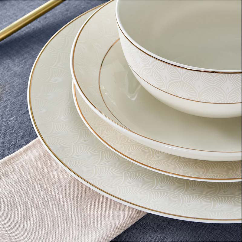Karaca Elegance Bone China Mandarin 53-Piece Dinner Set for 12 People- Gold