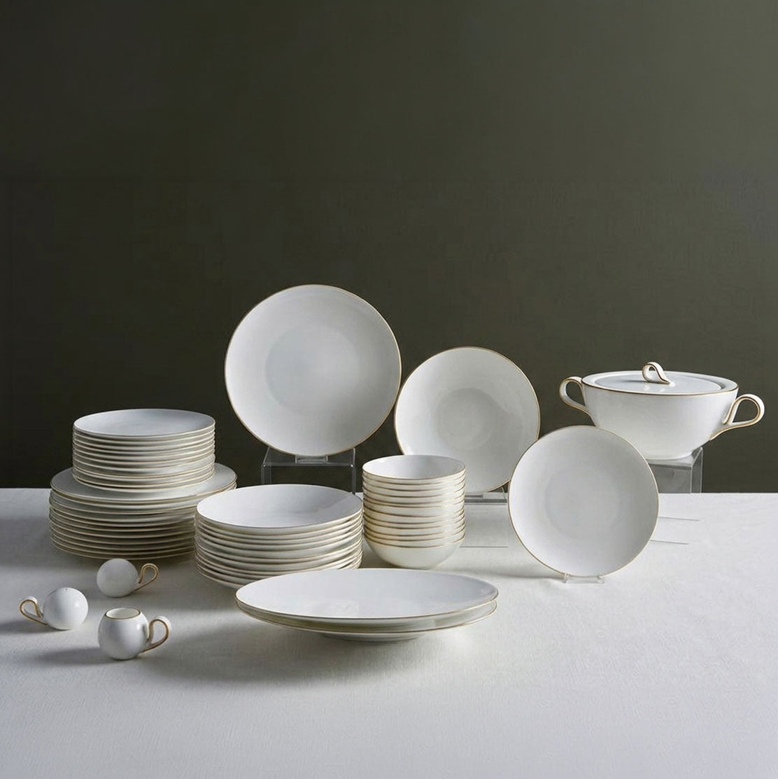 Karaca Fine Pearl Extra Chanak 55-Piece 12-Person Dinner Set Gold
