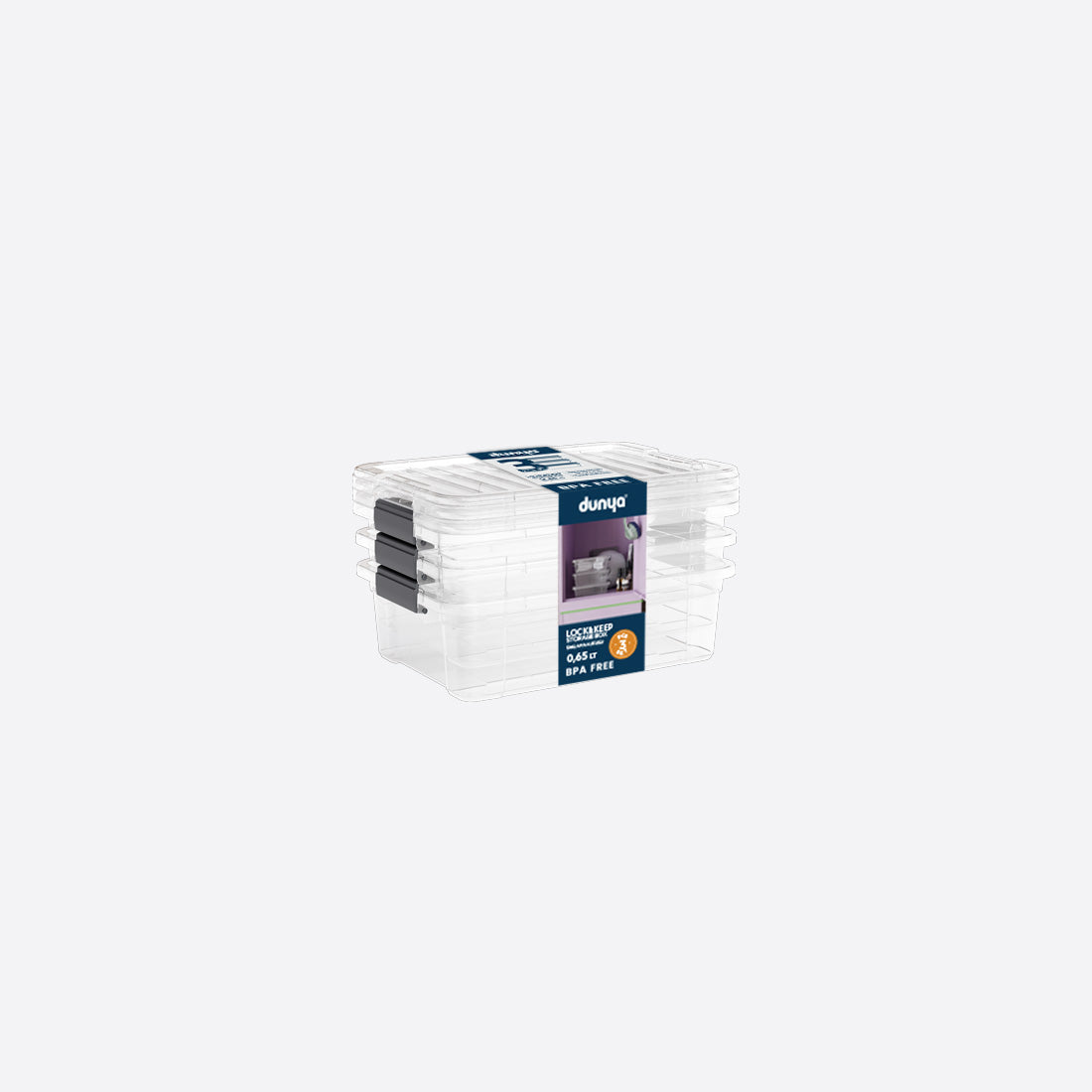 Dunya Lock & Keep Plastic Storage Container Set 3 pcs (3,2 Liter) - Transparent
