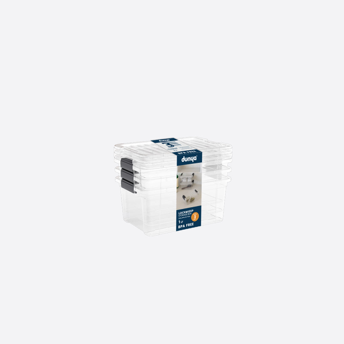 Dunya Lock & Keep Plastic Storage Box Set 3 pcs(1 L) -Transparent

