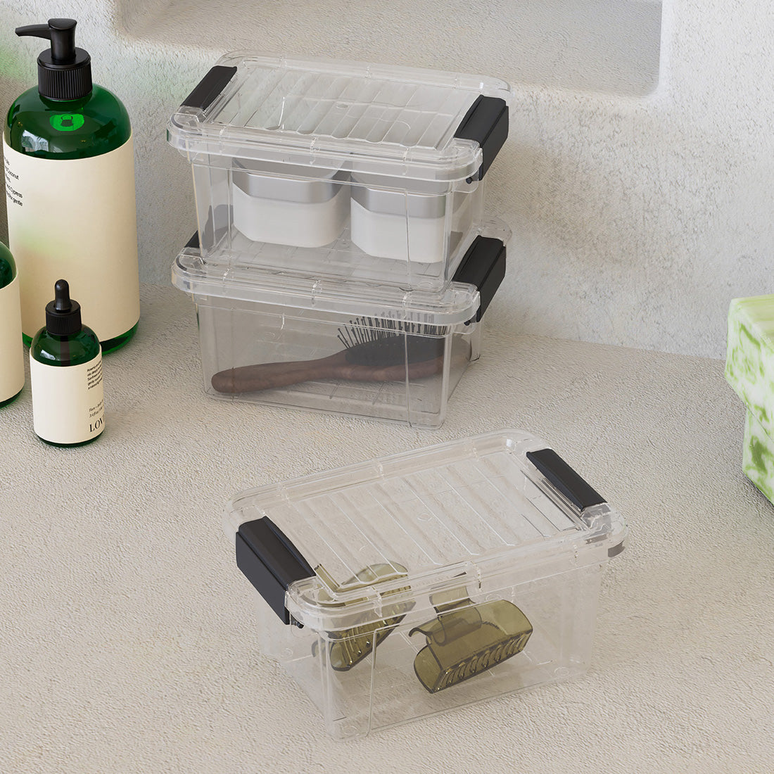 Dunya Lock & Keep Plastic Storage Box Set 3 pcs(1 L) -Transparent
