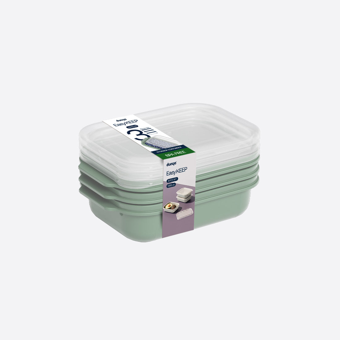 Dunya Easy Keep Plastic Storage Container 3 Pcs (3 x 1300 ml) Rectangular Set