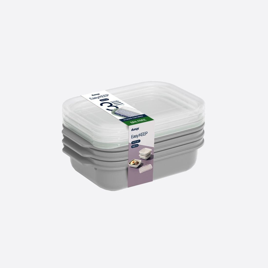 Dunya Easy Keep Plastic Storage Container 3 Pcs (3 x 1300 ml) Rectangular Set