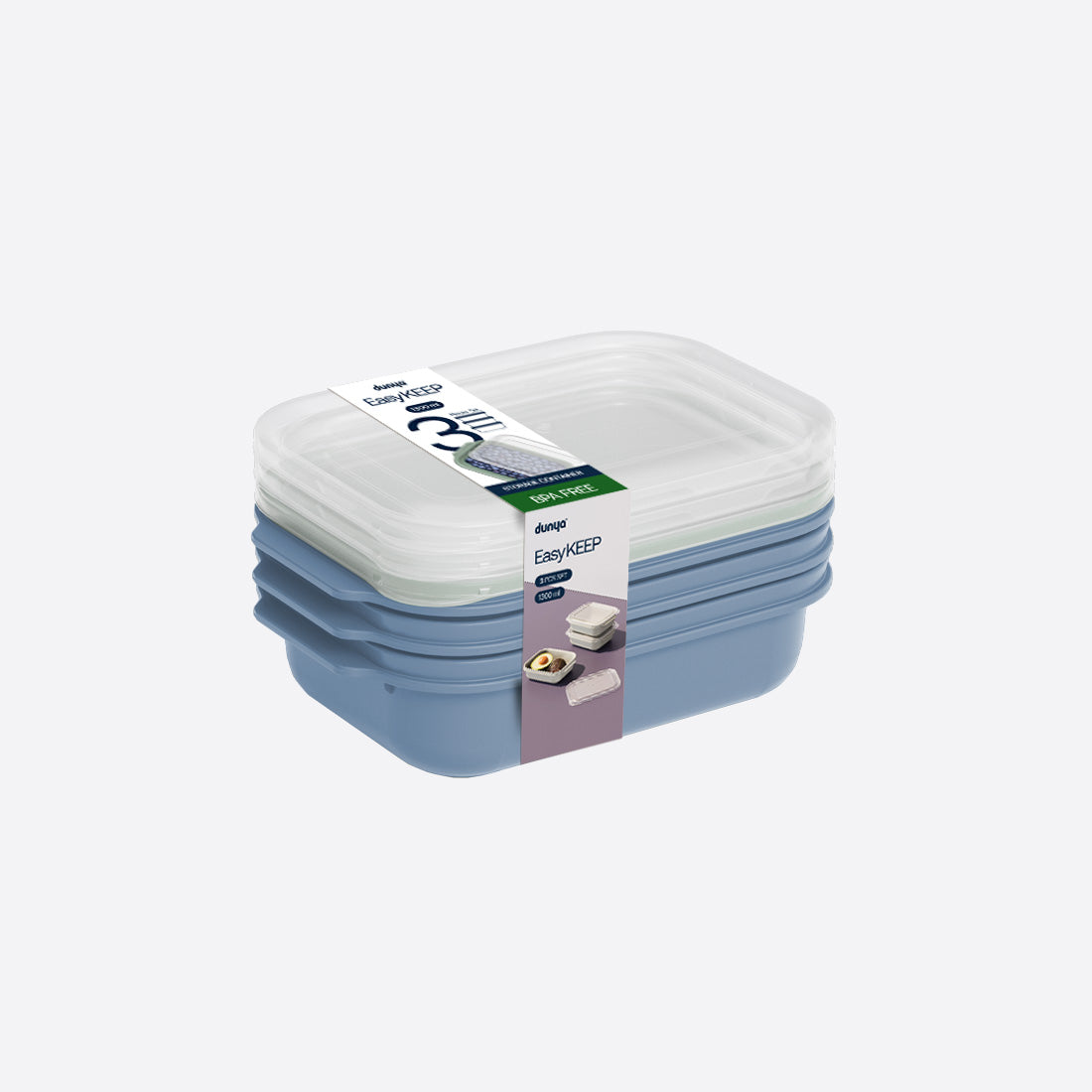 Dunya Easy Keep Plastic Storage Container 3 Pcs (3 x 1300 ml) Rectangular Set