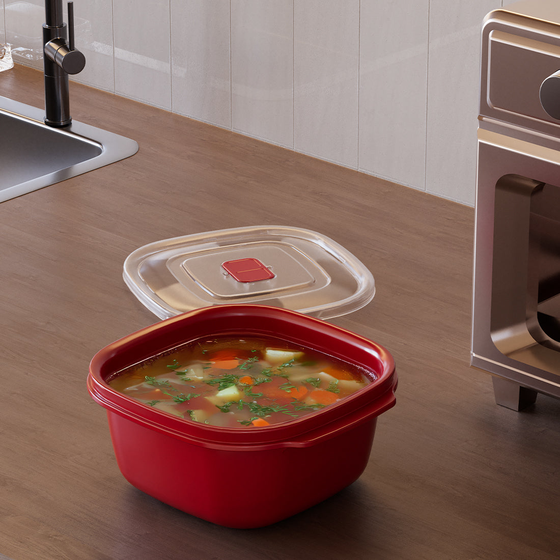 Dunya Heat'N Go Plastic Food container Square  550 ml - Red
