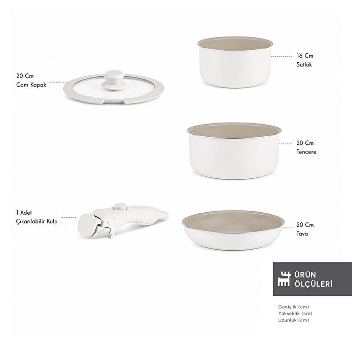 Karaca x Swiss Crystal Almond Easy Clip 5 Piece Induction Base Cookware Set -Cream 
